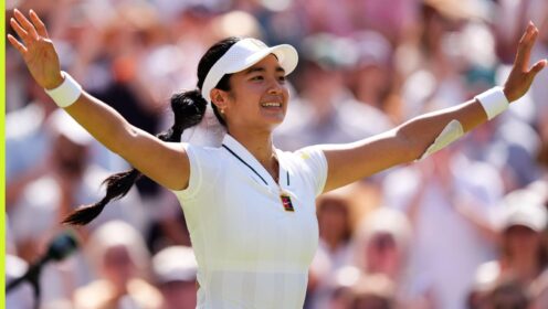 Alex Eala celebrates her win at Wimbledon