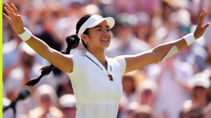 Alex Eala celebrates her win at Wimbledon