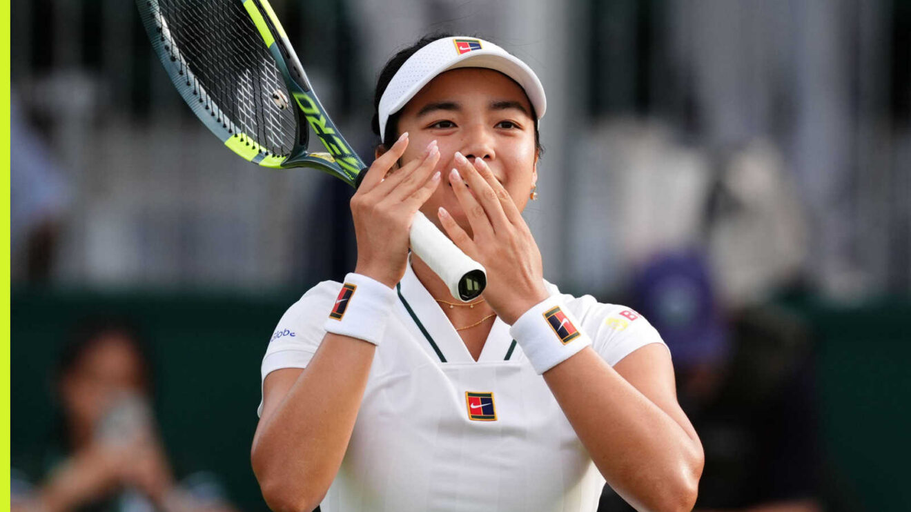 Pictured: Alex Eala celebrates during her match