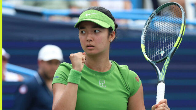 Pictured: Alex Eala fist pump during her match
