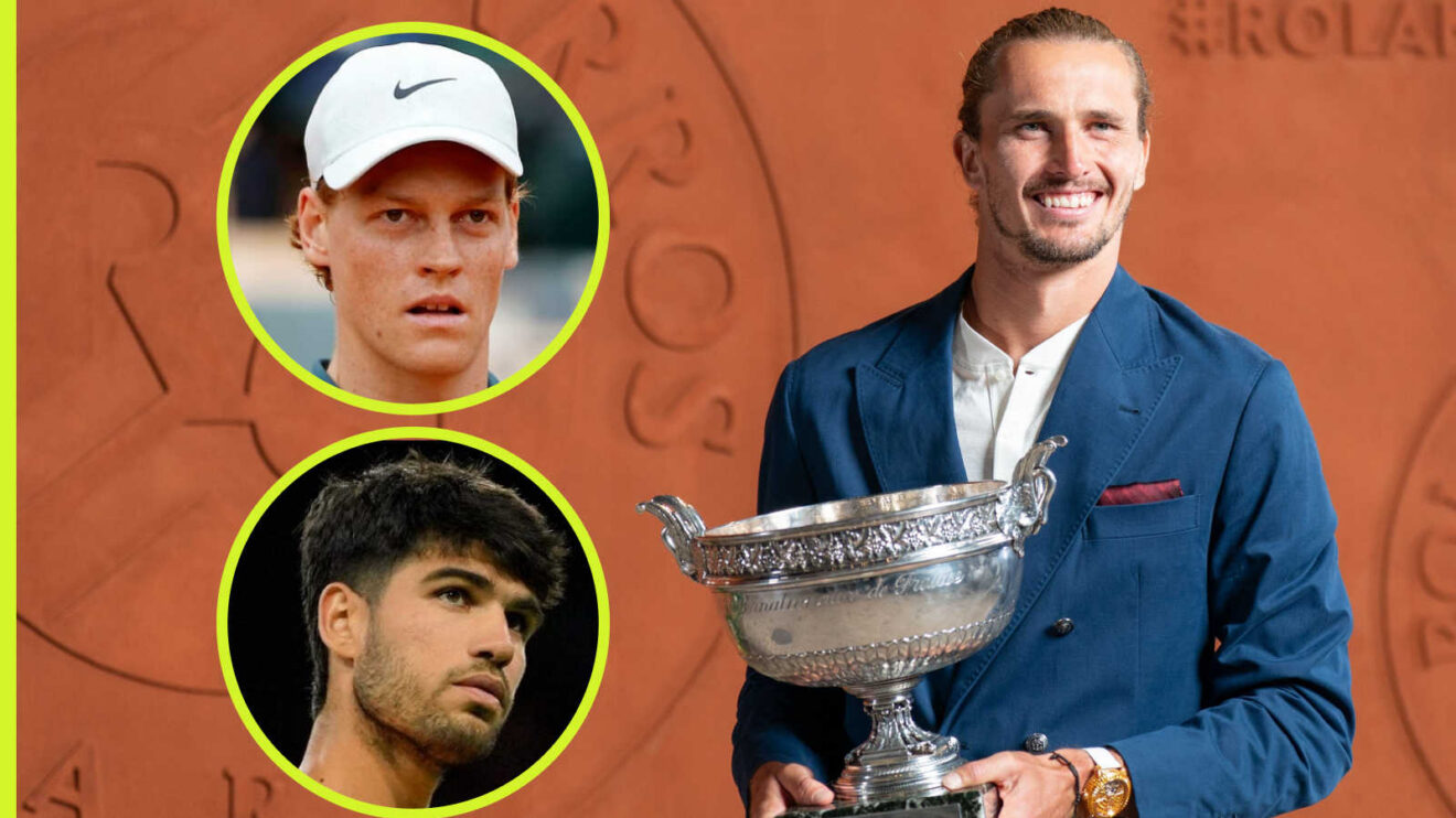 Pictured: Alexander Zverev with insets of Jannik Sinner and Carlos Alcaraz