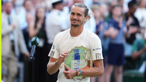 Pictured: Alexander Zverev with the Wimbledon runner-up trophy