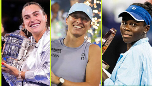 Pictured: Aryna Sabalenka, Iga Swiatek and Victoria Mboko