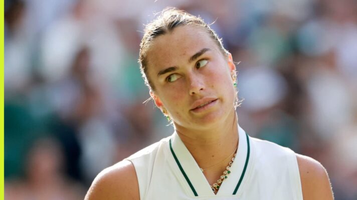 Aryna Sabalenka reacts at Wimbledon