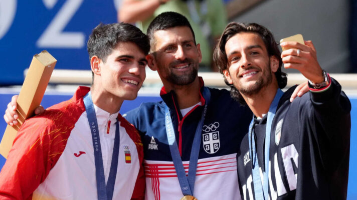 Pictured: Carlos Alcaraz, Novak Djokovic and Lorenzo Musetti at 2024 Paris Olympics