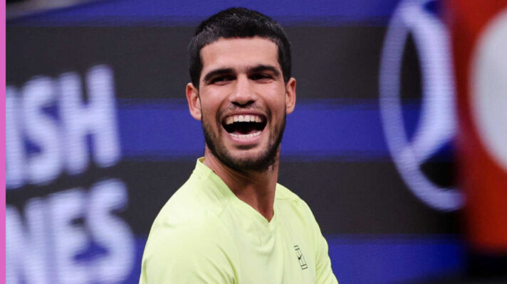 Pictured: Carlos Alcaraz laughing