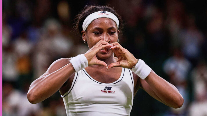Pictured: Coco Gauff celebrates after her match