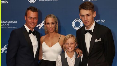 Leyton Hewitt, Bec Hewitt, son Cruz Hewitt and Alex de Minaur