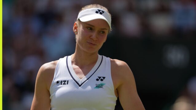 Pictured: Elena Rybakina reacts during her match