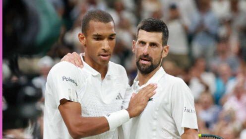 Pictured: Felix Auger-Aliassime and Novak Djokovic after their match