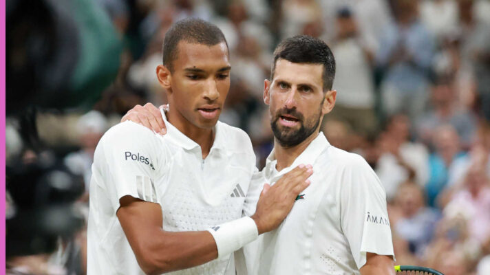 Pictured: Felix Auger-Aliassime and Novak Djokovic after their match