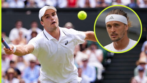 Pictured: Arthur Fery in action at Wimbledon, with Alexander Zverev (inset)