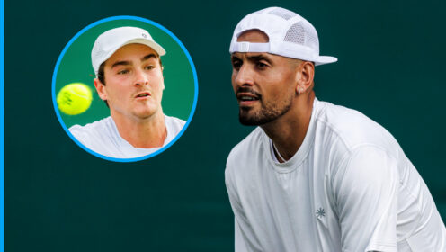 Pictured: Joao Fonseca (inset), alongside Nick Kyrgios at Wimbledon