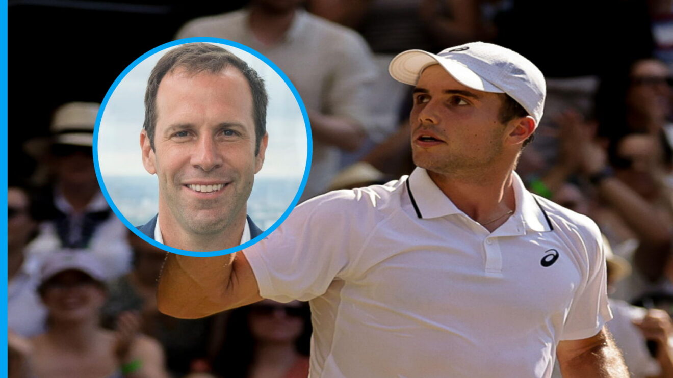Pictured: Greg Rusedski (inset), and a fist-clenching Arthur Fery