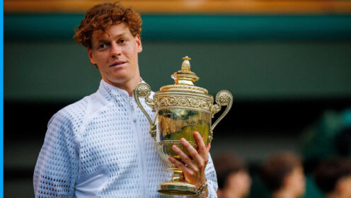 Pictured: Jannik Sinner celebrates with the Wimbledon trophy