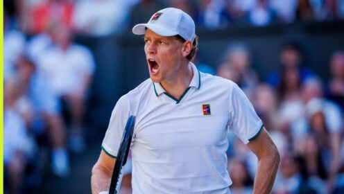 Jannik Sinner reacts at Wimbledon