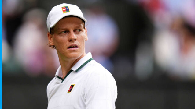 Pictured: Jannik Sinner reacts during a match