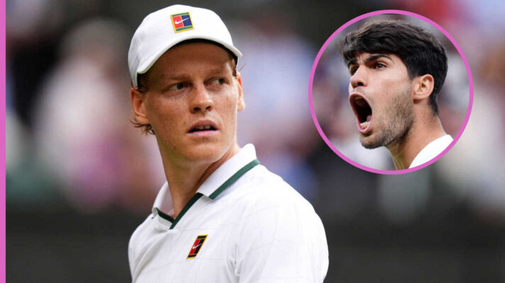 Pictured: Jannik Sinner with inset of Carlos Alcaraz