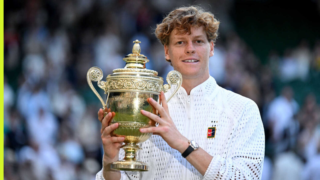 Pictured: Jannik Sinner with the Wimbledon trophy