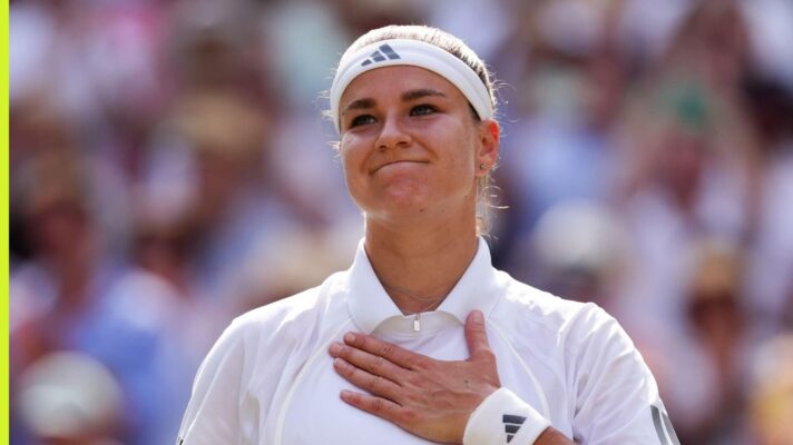Karolina Muchova celebrates at Wimbledon