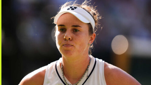 Pictured: Linda Noskova reacts during a match
