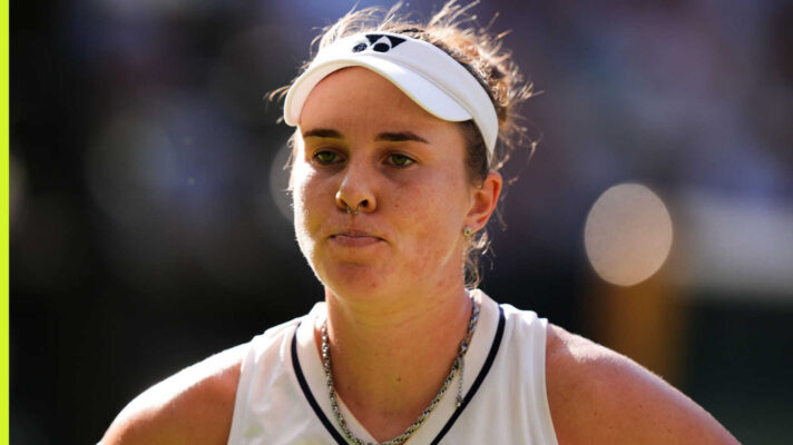 Pictured: Linda Noskova reacts during a match