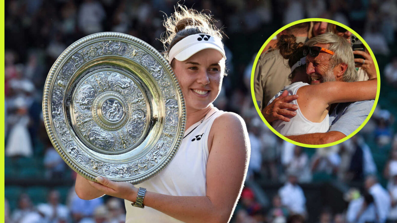 Pictured: Linda Noskova with inset of Wimbledon celebration with her father