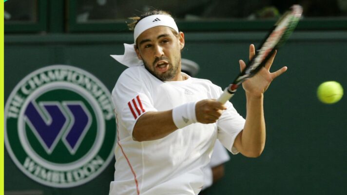 Marcos Baghdatis in action at Wimbledon