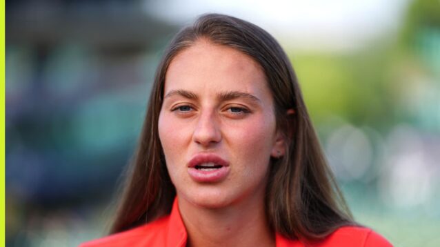 Marta Kostyuk speaks at Wimbledon