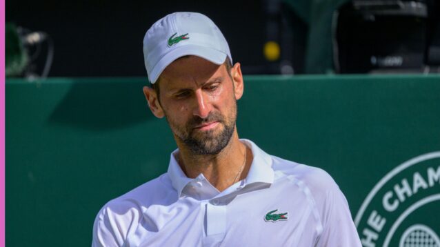 Pictured: Novak Djokovic during his Wimbledon 2026 match against Roman Safiullin.