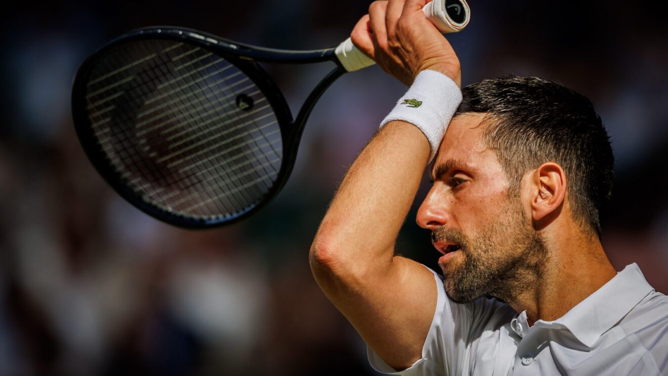 Novak Djokovic during his Wimbledon 2026 match with Arthur Rinderknech