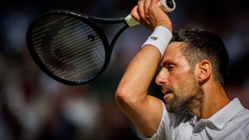 Novak Djokovic during his Wimbledon 2026 match with Arthur Rinderknech