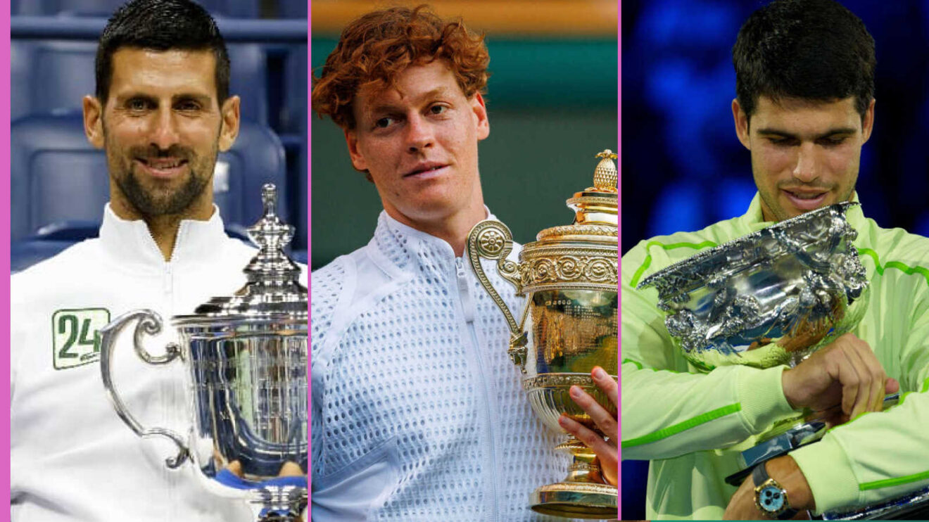 Pictured: Novak Djokovic, Jannik Sinner and Carlos Alcaraz