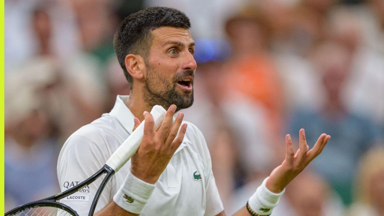 Novak Djokovic gestures during his match at Wimbledon