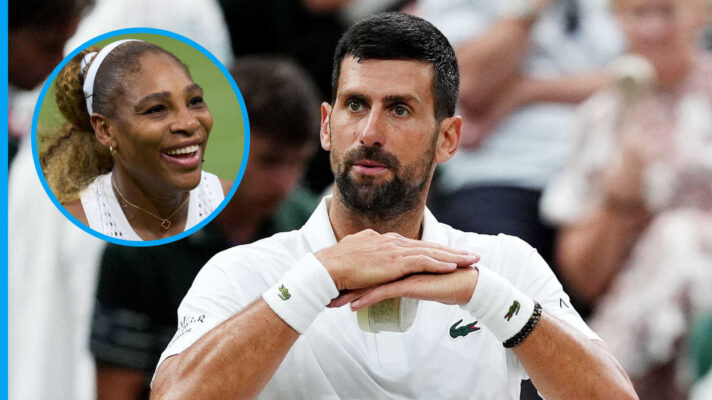 Pictured: Novak Djokovic with inset of Serena Williams