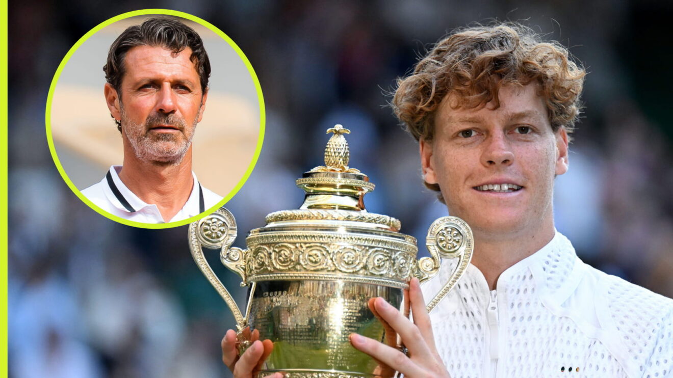 Pictured: Patrick Mouratoglou (inset) and Jannik Sinner holding the Wimbledon trophy