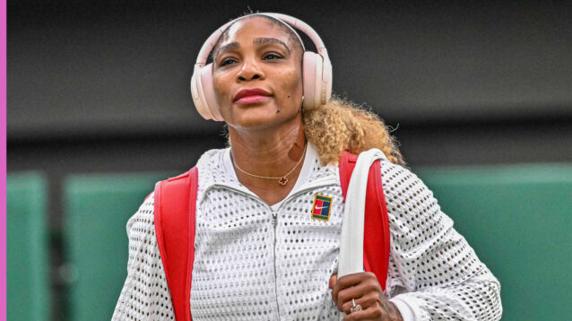Pictured: Serena Williams arrives on Centre Court at Wimbledon