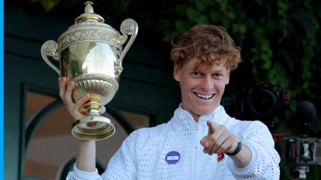 Pictured: Jannik Sinner holding the Wimbledon trophy
