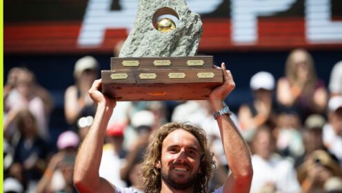 Stefanos Tsitsipas with the Swiss Open trophy