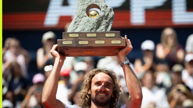 Stefanos Tsitsipas with the Swiss Open trophy