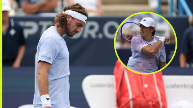 Stefanos Tsitsipas and inset Alex de Minaur