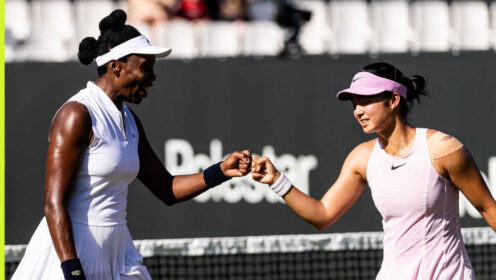Pictured: Venus Williams and Alex Eala celebrate