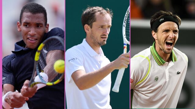 L-R: Felix Auger-Aliassime, Daniil Medvedev, Arthur Rinderknech