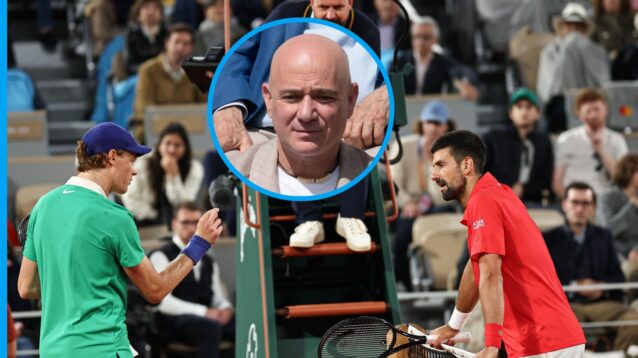 Novak Djokovic, Jannik Sinner, and Andre Agassi