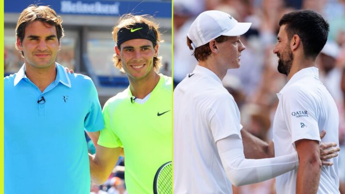 Pictured: Roger Federer and Rafael Nadal, with Jannik Sinner and Novak Djokovic