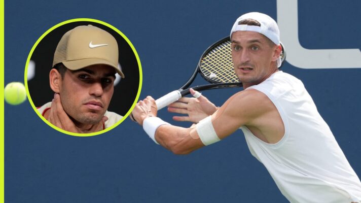Pictured: Carlos Alcaraz (inset) and Terence Atmane at the US Open
