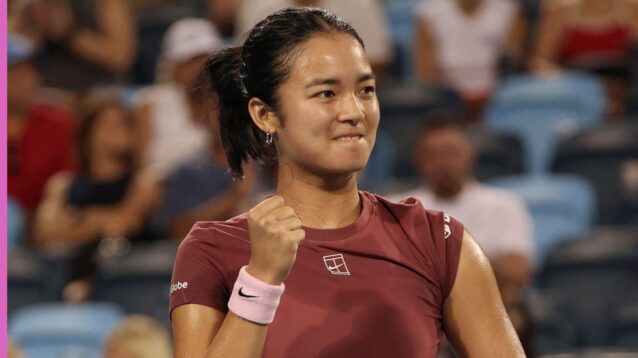 Pictured: Alex Eala clenches her fist in celebration
