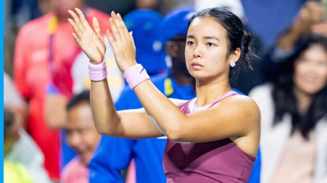 Pictured: Alex Eala applauds fans