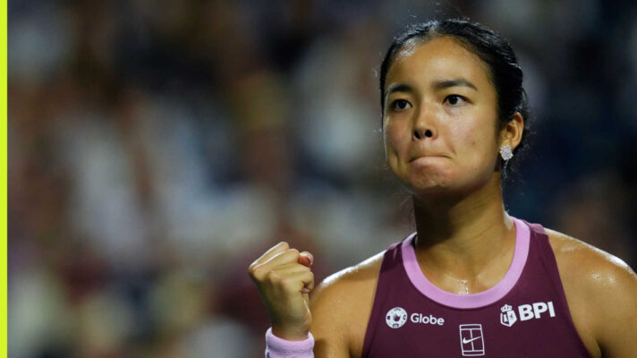Pictured: Alex Eala celebrates during her match
