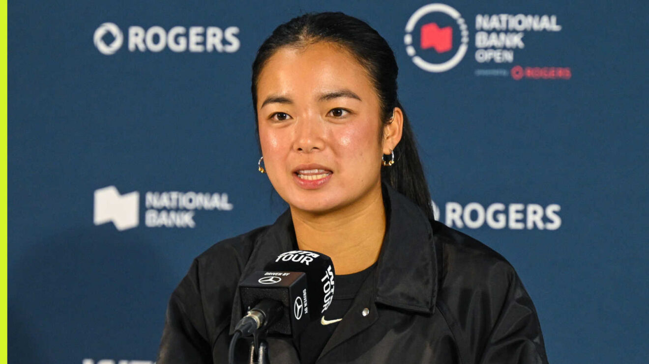 Pictured: Alex Eala talks to the media during her press conference